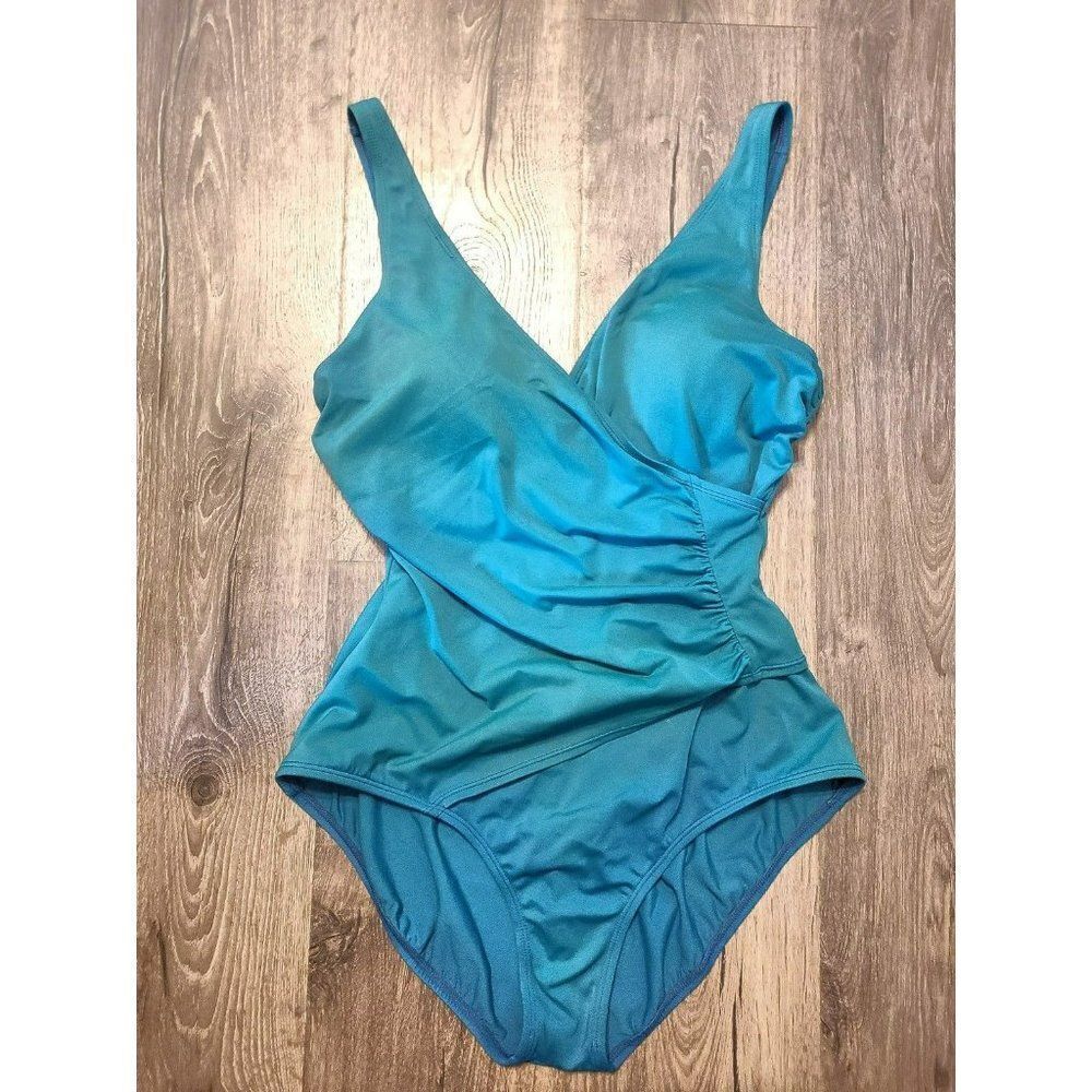 JANTZEN Vintage Lapis Ruched One Piece Swimsuit Women's Size 14